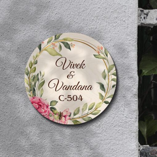 Circle Floral Theme Wooden Name Plate | Personalized | 12X12 Inches