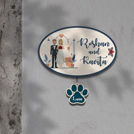 Personalized | Christian Couple Theme Name Plate With Two Paw Sign Pets