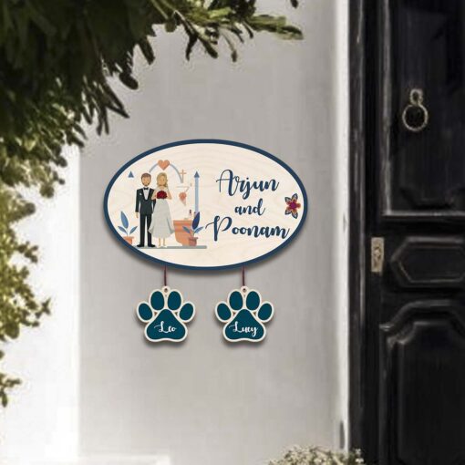 Personalized | Christian Couple Theme Name Plate With Two Paw Sign Pets - Image 2