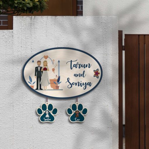 Personalized | Christian Couple Theme Name Plate With Two Paw Sign Pets - Image 5