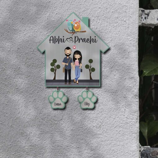 Personalized | Hut Design Name Plate With Two Pet'S Paw - Image 3