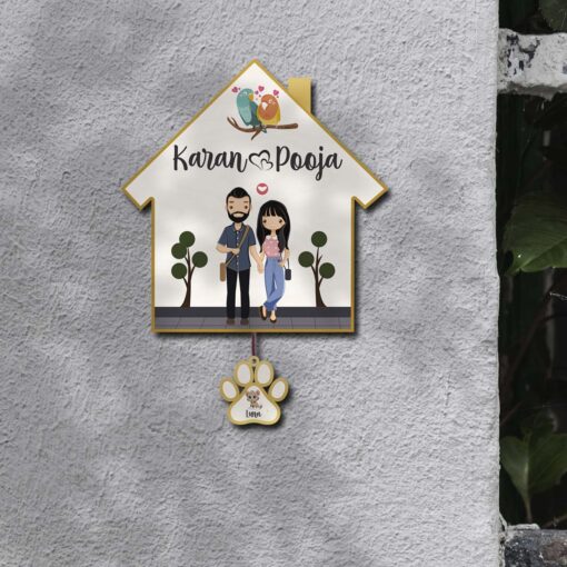 Personalized | Hut Design Name Plate With Two Pet'S Paw