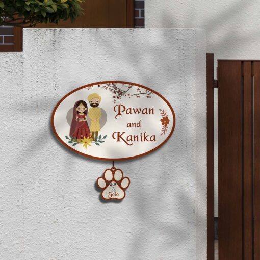 Personalized | Punjabi Couple Theme Name Plate With Two Pet' Paw Sign - Image 10