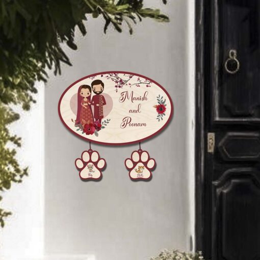 Personalized | Oval Couple Theme Name Plate With Two Pet'S Paw - Image 3