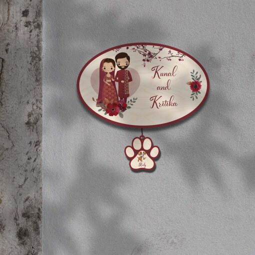 Personalized | Oval Couple Theme Name Plate With Two Pet'S Paw