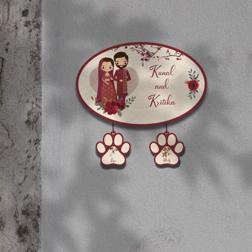 Personalized | Oval Couple Theme Name Plate With Two Pet'S Paw - Image 5