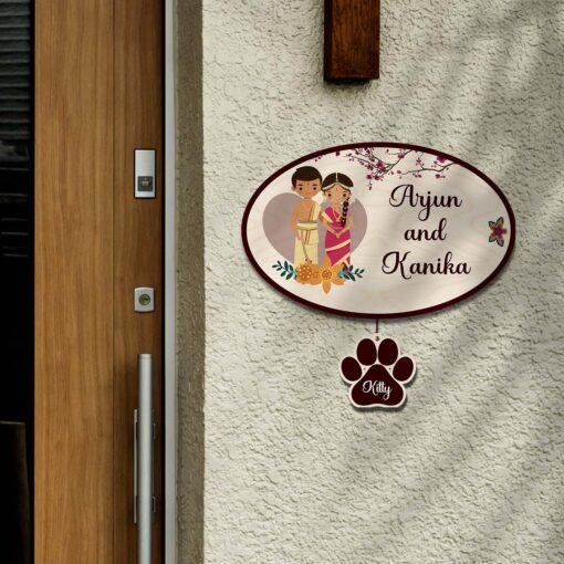 Personalized | South Couple Theme Name Plate With Two Paw Sign Pets - Image 7