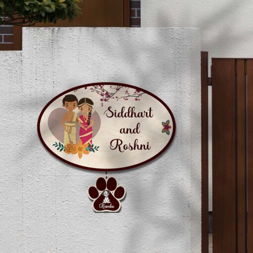 Personalized | South Couple Theme Name Plate With Two Paw Sign Pets - Image 10