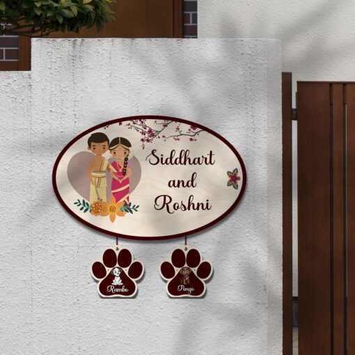 Personalized | South Couple Theme Name Plate With Two Paw Sign Pets - Image 2