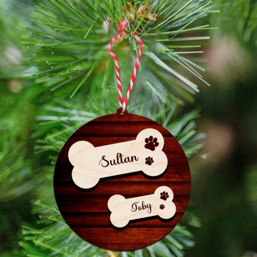 Dog Name Festive Christmas Wooden Ornaments | Customized &Amp; Personal | 4 Inch