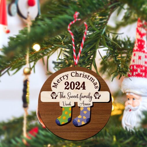 Stockings Wooden Ornament With Family Member Name | Personalized | 5 Inch - Image 2